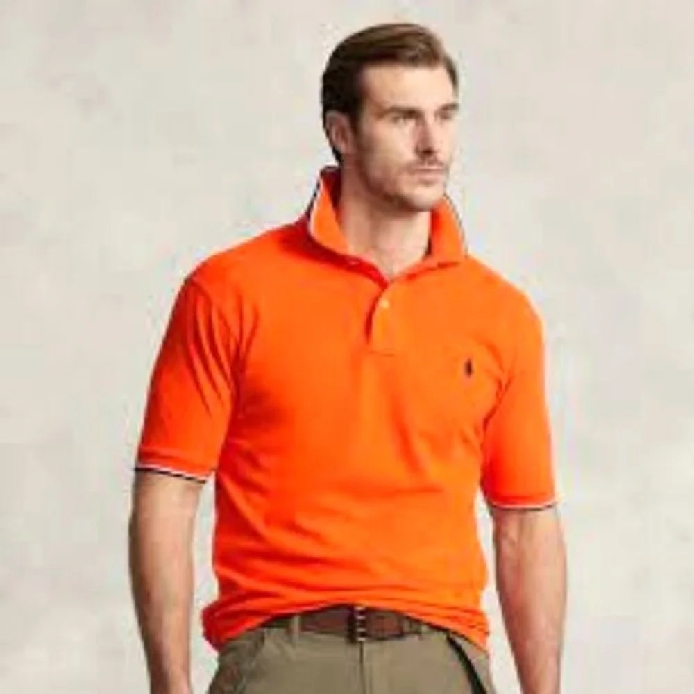 Polo Ralph Lauren Orange/*Navy Trim XL Golf Athletic‎ Beach Travel Stretch Shirt